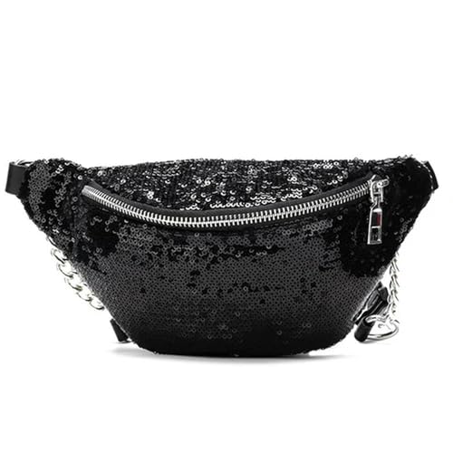 Gyios Brusttasche Damen Mode Frauen Glitzer Pailletten Fanny Pack Tailentasche Brust Beutel Leder Beutel Penner Gürtel Umhängetasche Travel Sport Rucksack-schwarz von Gyios