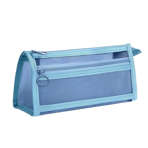 Gyios FedermäPpchen 3 Pack Clear Bleistiftfall Für Prüfungen Transparentes Mesh Bleistift Fall Bleistiftbeutel Langable Reißverschluss Triangular Stiftkoffer Schulbüroreisen-blau von Gyios
