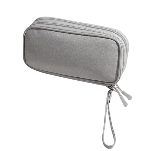 Gyios FedermäPpchen Bleistift Fall Große Kapazität Tragbare Beutel Doppelschichten Doppelreißverschlüsse Pen Tasche Büro Schreibwaren Make-up-grau von Gyios