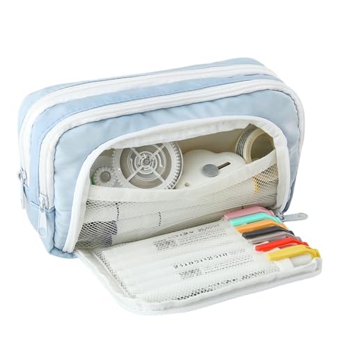 Gyios FedermäPpchen Große Kapazität Bleistift Fall Pen Tasche Beutel Mit 3 Fächer Schreibwaren Organizer Für Teenager Mädchen-blau von Gyios
