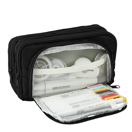 Gyios FedermäPpchen Große Kapazität Bleistift Fall Pen Tasche Beutel Mit 3 Fächer Schreibwaren Organizer Für Teenager Mädchen-schwarz von Gyios