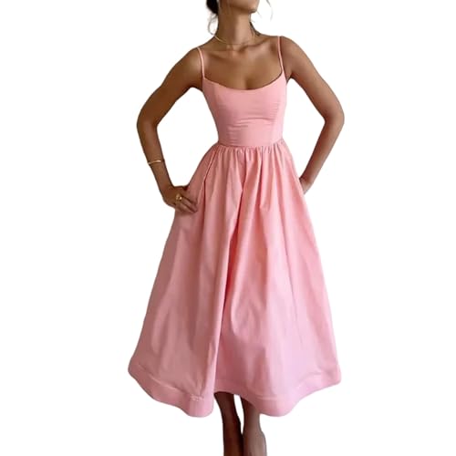 Gyios Kleider Faltengurtkleid Frauen Elegant Solide Ärmellose Midi Kleider Sommer Lässiger Weibliche Robe Vestidos Urlaub-p-XXXL von Gyios