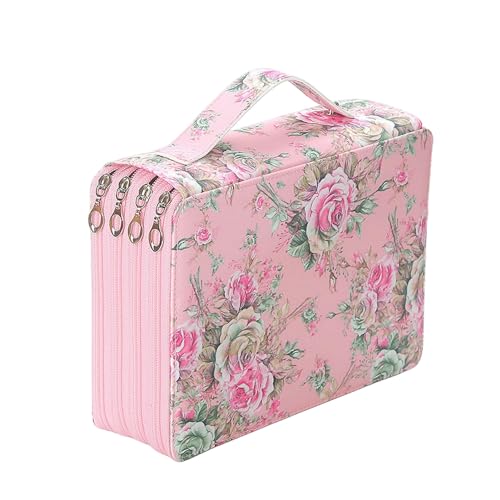 Gyios Mäpchen Calico Fabric 200 Loch Bleistift Organizer Bag Schüler Zeichnung Skizze Bleistift Beutel Stift Koffer Set Set-rosa von Gyios