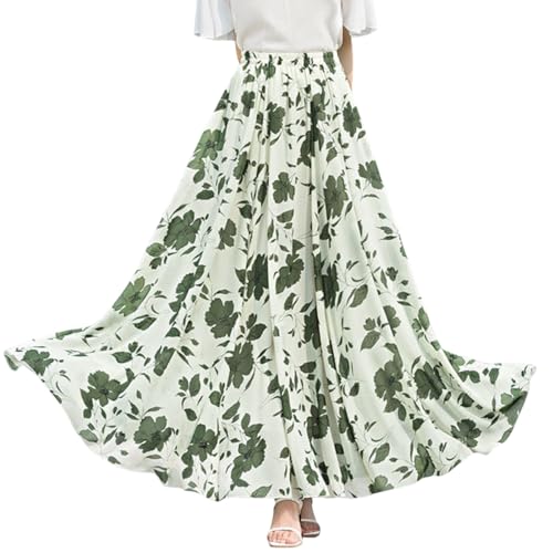 Gyios Rock Damen Chiffon Großer Saum -Maxirock Langer Hoher Taille Der Frauen Eleganter Freizeitrock-grün-XXXL von Gyios