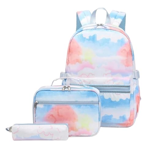 Gyios Rucksack 3pcs Nylon School Rucksack Set School Bookbag Mit Lunchbox Bleistift Hülle Teens Girls Schoolbag Travel Rucksäcke-blau von Gyios