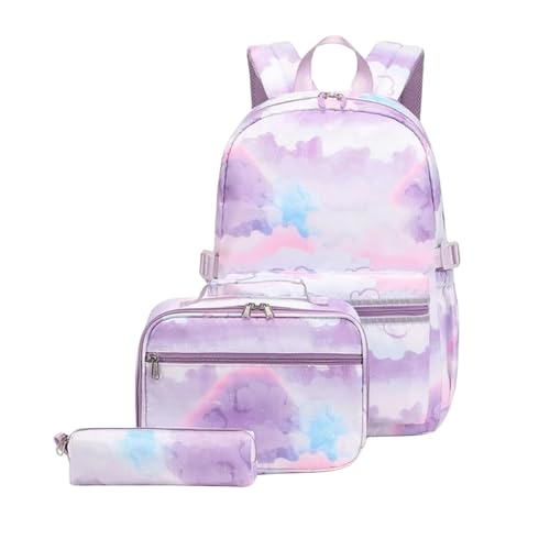 Gyios Rucksack 3pcs Nylon School Rucksack Set School Bookbag Mit Lunchbox Bleistift Hülle Teens Girls Schoolbag Travel Rucksäcke-lila von Gyios