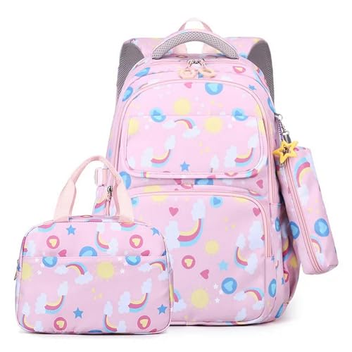 Gyios Rucksack Regenbogen Gedruckte Lunchbeutel Bleistiftkoffer Set Für Kinder Mädchen Jungen Grundschule Schoolbags Kinderbuchbags-rosa von Gyios