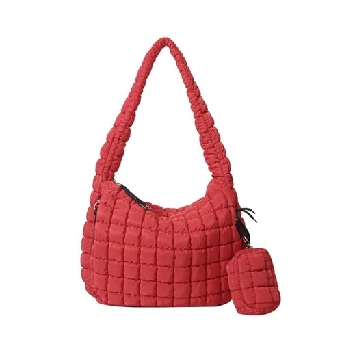 Gyios Schultertasche Damen Faltenwolkenbeutel Für Frauen, One-shoulder-crossbody-tasche, Doppel-seite Reißverschluss Mit Großer Kapazität Down-baumwoll-achselbeutel-rot von Gyios