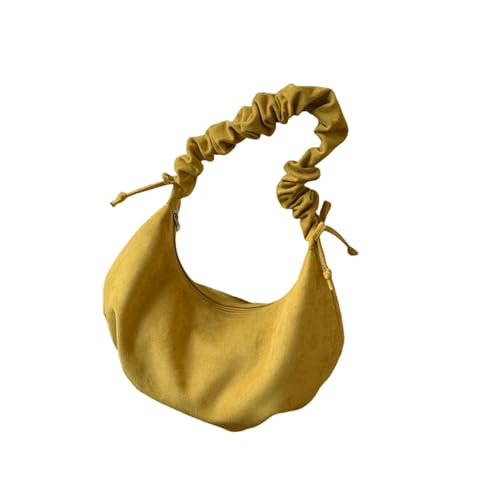 Gyios Schultertasche Damen Nischen-retro-unterarm-tasche Samt Faltene Kordelkordel-wolkenbeutel Mode One-shoulder Crossbody-knödel-knödelbeutel-gelb von Gyios