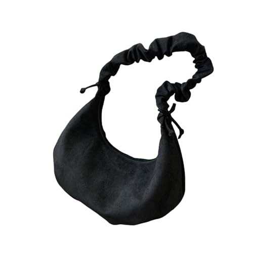 Gyios Schultertasche Damen Nischen-retro-unterarm-tasche Samt Faltene Kordelkordel-wolkenbeutel Mode One-shoulder Crossbody-knödel-knödelbeutel-schwarz von Gyios
