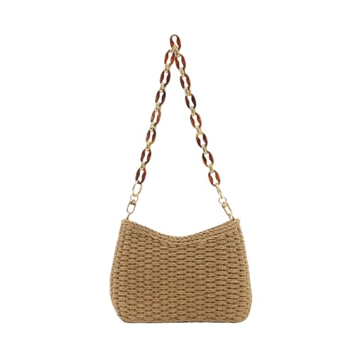 Gyios Schultertasche Damen Retro Stroh Gewebte Tasche Pendeln Frauenbeutel Sommerresort Woven Beach Handtasche Kleine Kettenumhängetasche-dunkler Khaki-27x19x7cm Gyios Schultertasche Damen Retro Stroh Gewebte Tasche Pendeln Frauenbeutel Sommerresort Woven Beach Handtasche Kleine Kettenumhängetasche-dunkler Khaki-27x19x7cm von Gyios