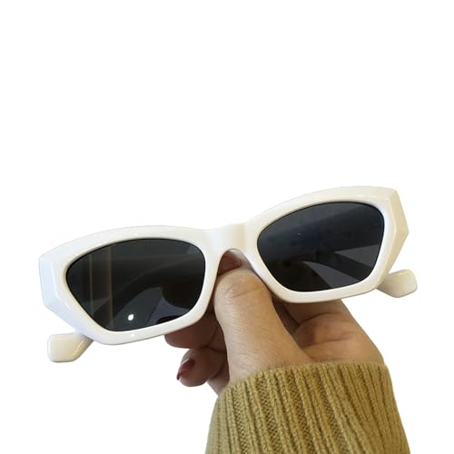 Gyios Sonnenbrille Retro Cat Eye -verdrängte Sonnenbrille Frauen Retro 90s Mode Sonnenbrille Hülle Square Linsen Frauen -männerstil Für Männer-weiß -framee Grey Film von Gyios
