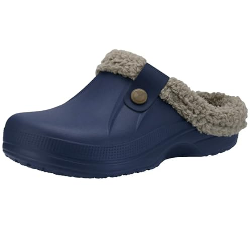 Gyios hausschuhe damen Männer Wasserdichte Frauen Fell Clogs Pantoffeln Winter Gartenschuhe Outdoor Antiskid Maultiere Innen Im Innenbereich Weiche Hausschuhe-marine-46-47 von Gyios