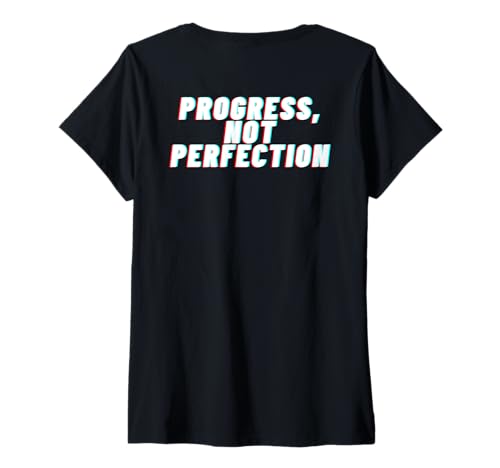 Damen Progress, not perfection – BACKPRINT T-Shirt mit V-Ausschnitt von Gym Backprint Shirts