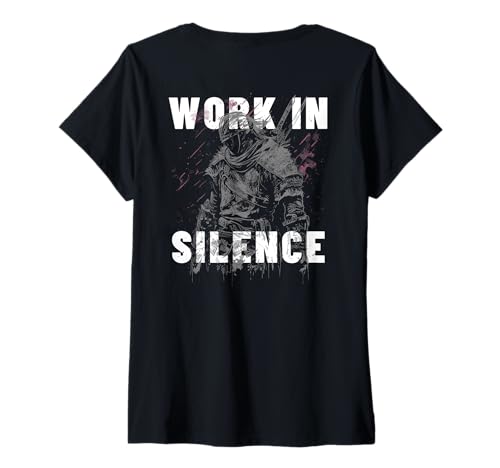 Damen Work in silence – BACKPRINT T-Shirt mit V-Ausschnitt von Gym Backprint Shirts