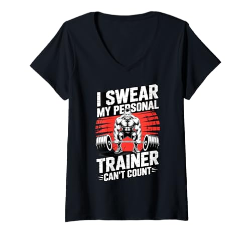 Damen Ich schwöre, Mein Personal Trainer kann das Fitnessstudio Nicht zählen T-Shirt mit V-Ausschnitt Damen Ich schwöre, Mein Personal Trainer kann das Fitnessstudio Nicht zählen T-Shirt mit V-Ausschnitt von Gym Fitness Humor Workout Motivation