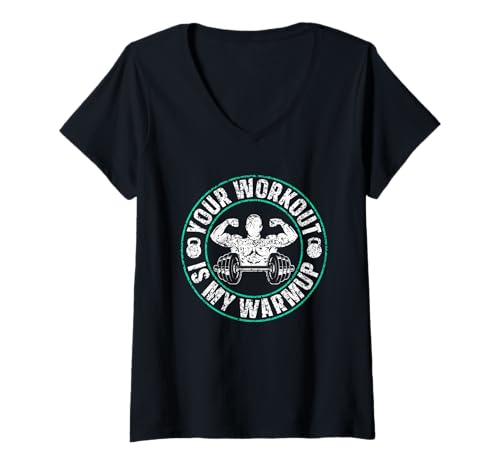 Damen Dein Training Ist Mein Warm Up Gym Sport Fitness Workout T-Shirt mit V-Ausschnitt von Gym Gewichtheben Your Workout Is My Warmup Squat