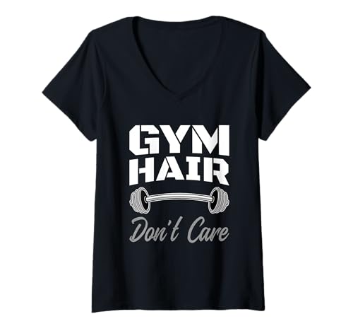 Damen Gym Workout Übung Lustig Fitness Gym Hair Don't Care T-Shirt mit V-Ausschnitt Damen Gym Workout Übung Lustig Fitness Gym Hair Don't Care T-Shirt mit V-Ausschnitt von Gym Hair Don’t Care Funny Workout Gift
