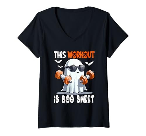 Damen Workout Is Boo Sheet Halloween Costume Gym Fitness Lover T-Shirt mit V-Ausschnitt Damen Workout Is Boo Sheet Halloween Costume Gym Fitness Lover T-Shirt mit V-Ausschnitt von Gym Halloween Costume