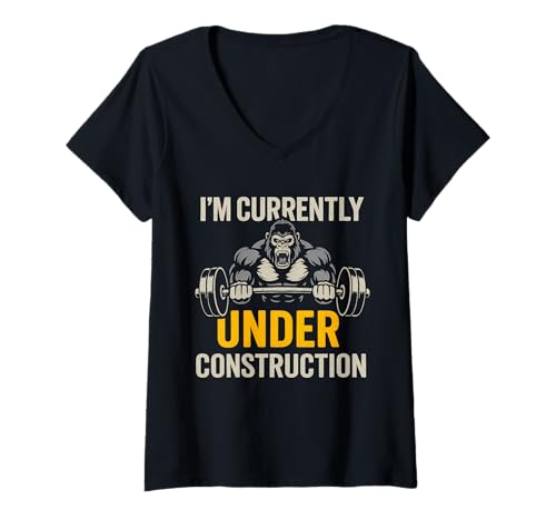 Damen I'm Currently Under Construction Gym Workout Quote T-Shirt mit V-Ausschnitt Damen I'm Currently Under Construction Gym Workout Quote T-Shirt mit V-Ausschnitt von Gym Humor Fitness Muscle Motivation Squad