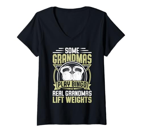 Damen Lustiges Fitnessstudio Oma Gewichtheben T-Shirt mit V-Ausschnitt Damen Lustiges Fitnessstudio Oma Gewichtheben T-Shirt mit V-Ausschnitt von Gym Motivation