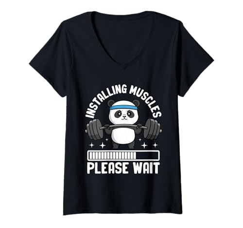 Damen Lustiger Panda im Fitnessstudio Gewichtheben Motivation T-Shirt mit V-Ausschnitt Damen Lustiger Panda im Fitnessstudio Gewichtheben Motivation T-Shirt mit V-Ausschnitt von Gym Motivation