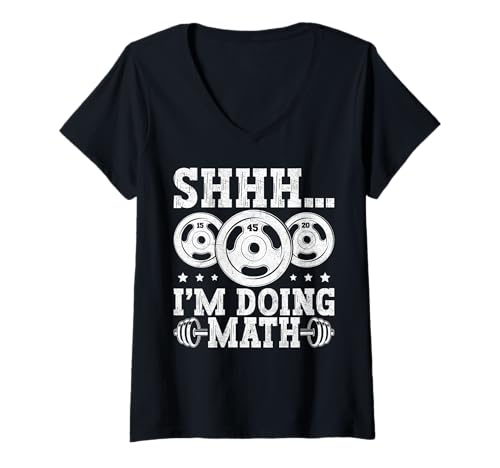 Damen Lustiges Fitnessstudio Shh I'm Doing Math Gewichtheben T-Shirt mit V-Ausschnitt Damen Lustiges Fitnessstudio Shh I'm Doing Math Gewichtheben T-Shirt mit V-Ausschnitt von Gym Motivation
