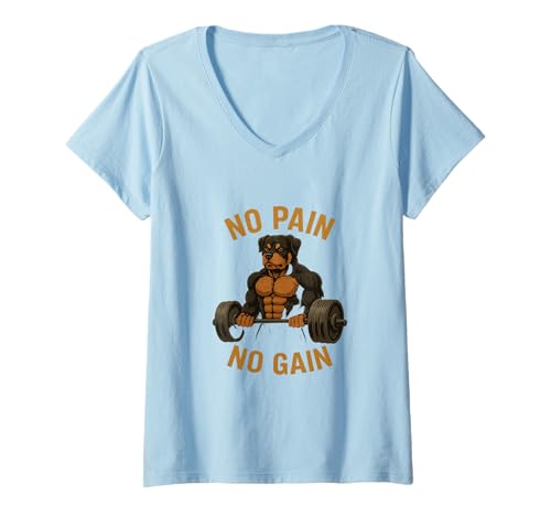 Damen Muscle Dog No Pain No Gain Gewichtheben Power Art T-Shirt mit V-Ausschnitt Damen Muscle Dog No Pain No Gain Gewichtheben Power Art T-Shirt mit V-Ausschnitt von Gym Motivator