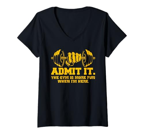 Damen Gewichtheber Admit IT Gym is Better with ME Lustig Gym T-Shirt mit V-Ausschnitt von Gym Shirt Fitnessstudio Muskel Aufbautraining
