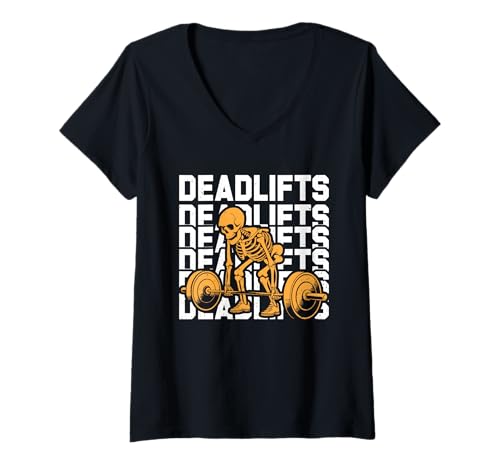 Damen Gewichtheber Dead Lift Lustiges Fitnessstudio T-Shirt mit V-Ausschnitt von Gym Shirt Fitnessstudio Muskel Aufbautraining