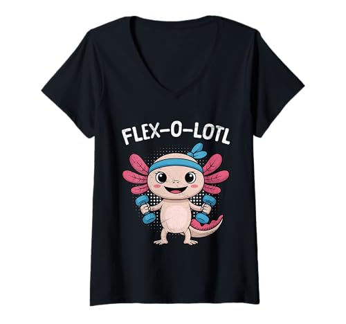 Damen Gewichtheber Flex-O-LOTL Gym Lustiges Kraftsport T-Shirt mit V-Ausschnitt von Gym Shirt Fitnessstudio Muskel Aufbautraining