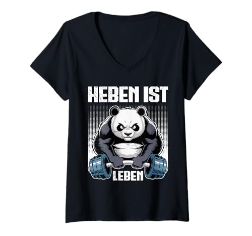 Damen Gewichtheber Heben IST Leben Gym Lustiges Muskeltraining T-Shirt mit V-Ausschnitt von Gym Shirt Fitnessstudio Muskel Aufbautraining