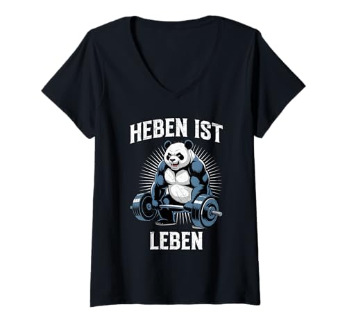 Damen Gewichtheber Heben IST Leben Gym Lustiges Muskeltraining T-Shirt mit V-Ausschnitt von Gym Shirt Fitnessstudio Muskel Aufbautraining