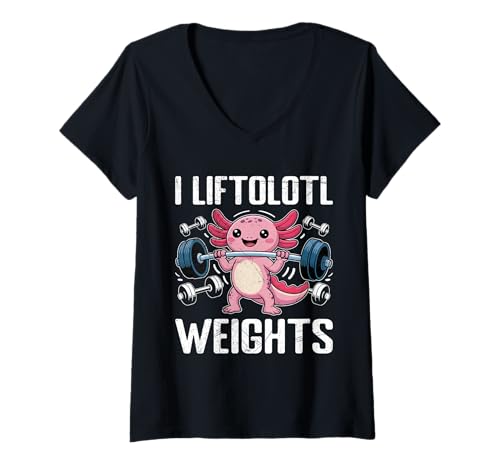 Damen Gewichtheber I LIFTOLOTL Weights Lustiges Gym T-Shirt mit V-Ausschnitt von Gym Shirt Fitnessstudio Muskel Aufbautraining