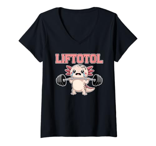 Damen Gewichtheber LIFTOLOTL Lustiges Muskel Training T-Shirt mit V-Ausschnitt von Gym Shirt Fitnessstudio Muskel Aufbautraining