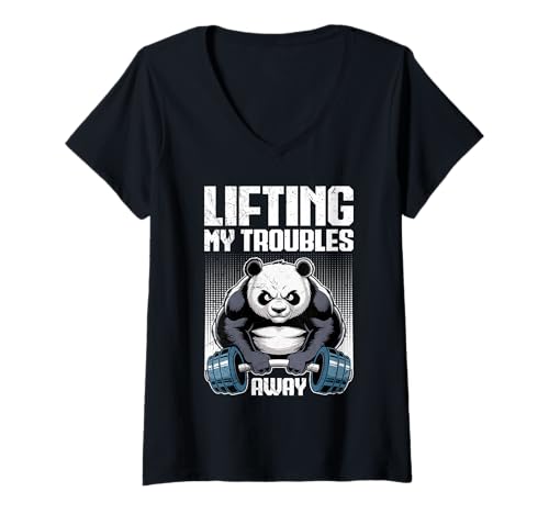 Damen Gewichtheber Lifting My Troubles Away Lustig Gym T-Shirt mit V-Ausschnitt von Gym Shirt Fitnessstudio Muskel Aufbautraining