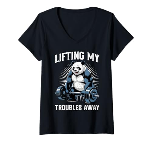 Damen Gewichtheber Lifting My Troubles Away Lustig Gym T-Shirt mit V-Ausschnitt von Gym Shirt Fitnessstudio Muskel Aufbautraining