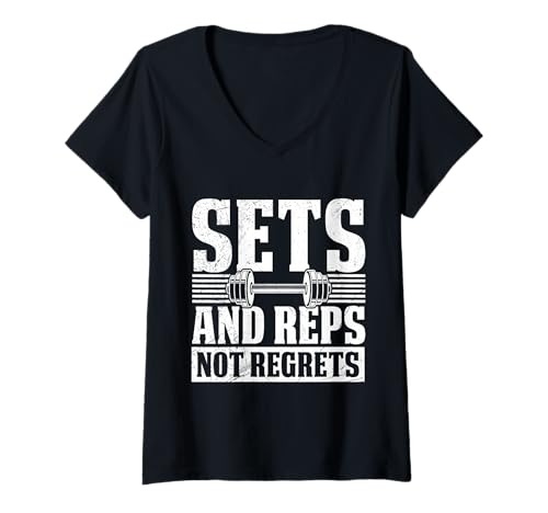 Damen Gewichtheber Sets and REPS NOT Regrets Lustig Gym T-Shirt mit V-Ausschnitt von Gym Shirt Fitnessstudio Muskel Aufbautraining