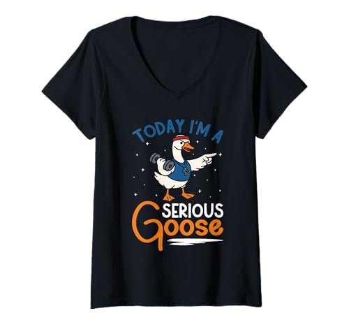 Damen Gewichtheber Today I'm A SERIOUS Duck Lustiges Kraftsport T-Shirt mit V-Ausschnitt von Gym Shirt Fitnessstudio Muskel Aufbautraining