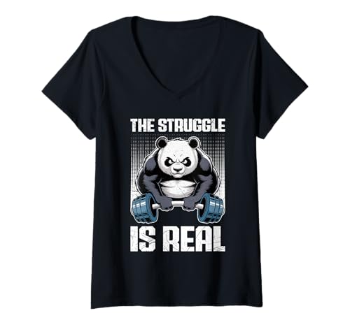 Damen Gewichtheber ZÄHNE ZUSAMMENBEISSEN Lustiges Gym T-Shirt mit V-Ausschnitt von Gym Shirt Fitnessstudio Muskel Aufbautraining