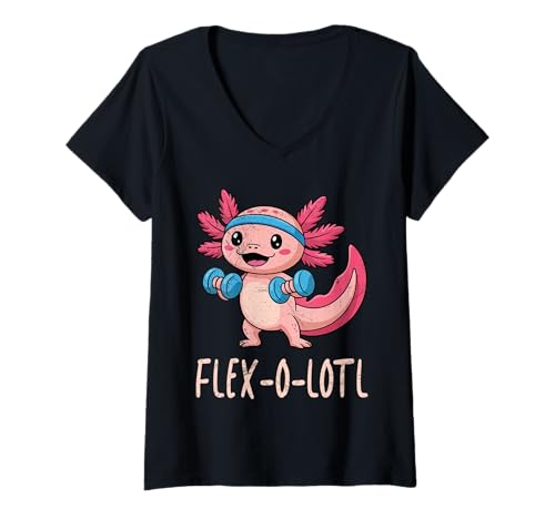 Damen Gym Flex-O-LOTL Muskel Training Lustiges Kraftsport T-Shirt mit V-Ausschnitt von Gym Shirt Fitnessstudio Muskel Aufbautraining