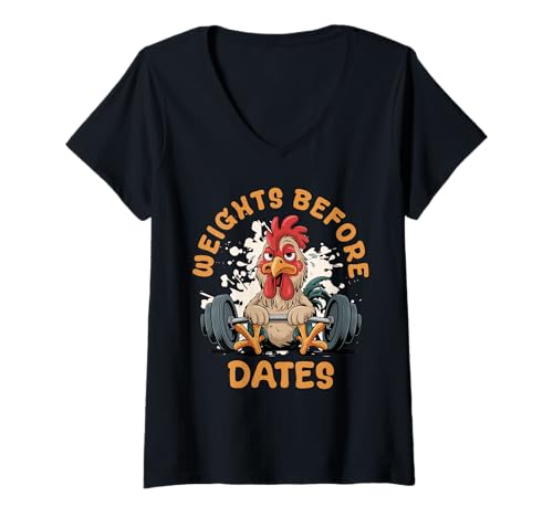Damen Gym Weights Before Dates Lustiges Gewichtheber T-Shirt mit V-Ausschnitt von Gym Shirt Fitnessstudio Muskel Aufbautraining