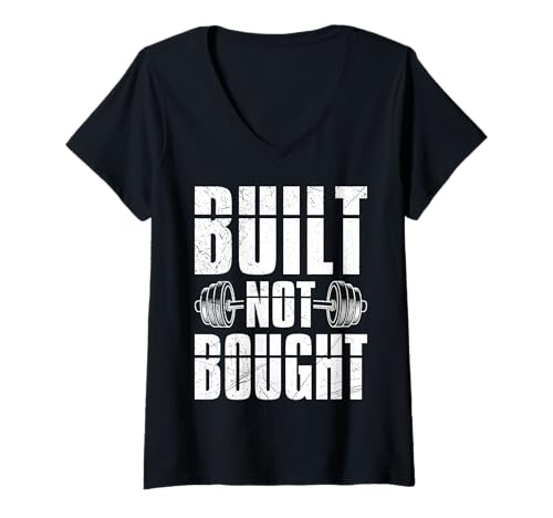 Damen Muskeltraining Built NOT Bought Lustiges Gewichtheber T-Shirt mit V-Ausschnitt von Gym Shirt Fitnessstudio Muskel Aufbautraining