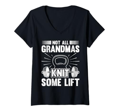 Damen Omi Nicht ALLE Omas Stricken Manche Heben Gewichte Gym T-Shirt mit V-Ausschnitt von Gym Shirt Fitnessstudio Muskel Aufbautraining