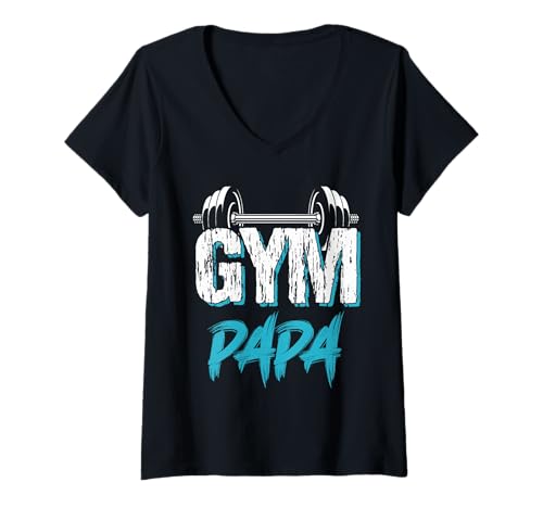 Damen Väter Gym Papa Muskelaufbau Lustiges Gewichtheber T-Shirt mit V-Ausschnitt von Gym Shirt Fitnessstudio Muskel Aufbautraining