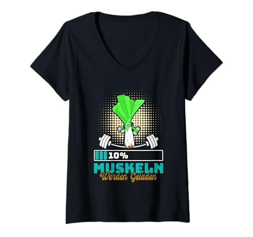 Damen Gewichtheber 10% Muskeln Werden GELADEN Lustig Gewichtheber T-Shirt mit V-Ausschnitt von Gym Shirt Fitnessstudio Muskel Training Lauch