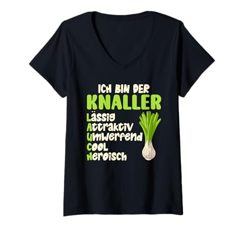 Damen Gewichtheber Bin EIN LAUCH LÄSSIG COOL Lustig Fitnessstudio T-Shirt mit V-Ausschnitt von Gym Shirt Fitnessstudio Muskel Training Lauch