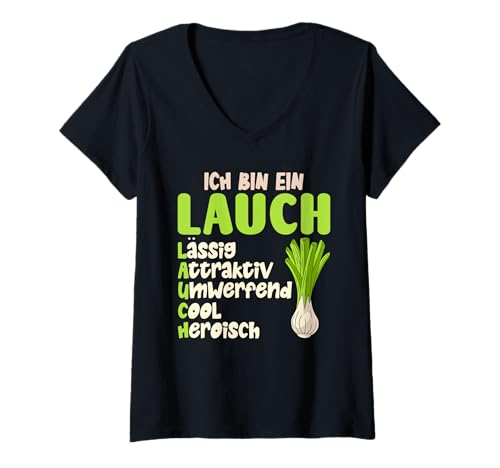 Damen Gewichtheber Bin EIN LAUCH LÄSSIG COOL Lustig Fitnessstudio T-Shirt mit V-Ausschnitt von Gym Shirt Fitnessstudio Muskel Training Lauch