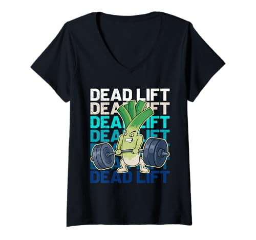 Damen Gewichtheber Deadlift Gym Lustiges Kraftsport T-Shirt mit V-Ausschnitt von Gym Shirt Fitnessstudio Muskel Training Lauch