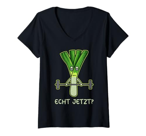 Damen Gewichtheber ECHT JETZT??? Gym Lustiges Kraftsport T-Shirt mit V-Ausschnitt von Gym Shirt Fitnessstudio Muskel Training Lauch